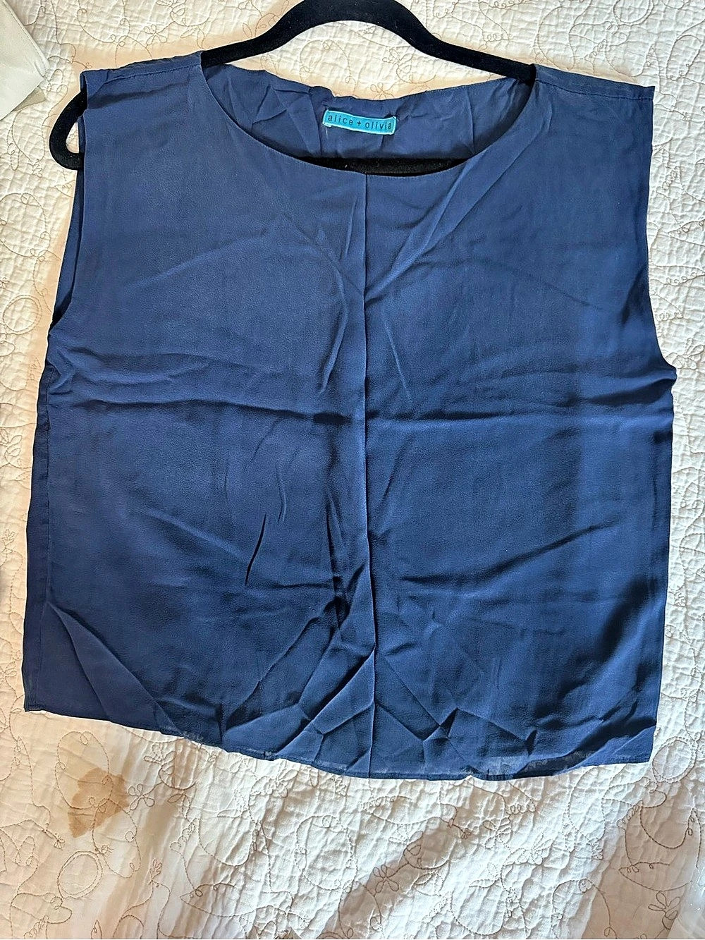 Alice + Olivia Navy Silk Sleeveless Draped Blouse Top